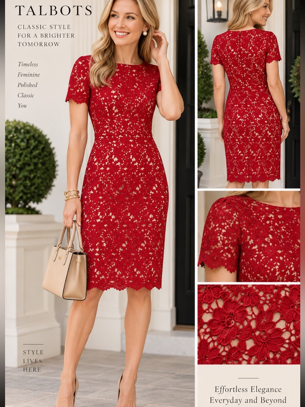 Talbots Red Crochet Lace Sheath Dress Preppy Cocktail Quiet Luxury